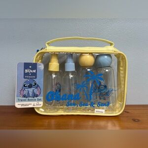 PRIMARK NWT Stitch & Scrump Travel 4 Bottle Set In Yellow Clear Pouch BRAND NEW
